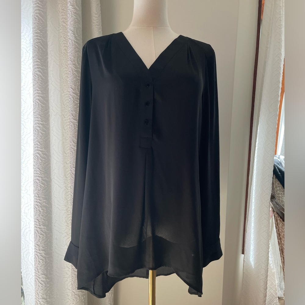 White House Black Market Black Button-Front Tunic Top Bias Cut 8 - Picture 2 of 8